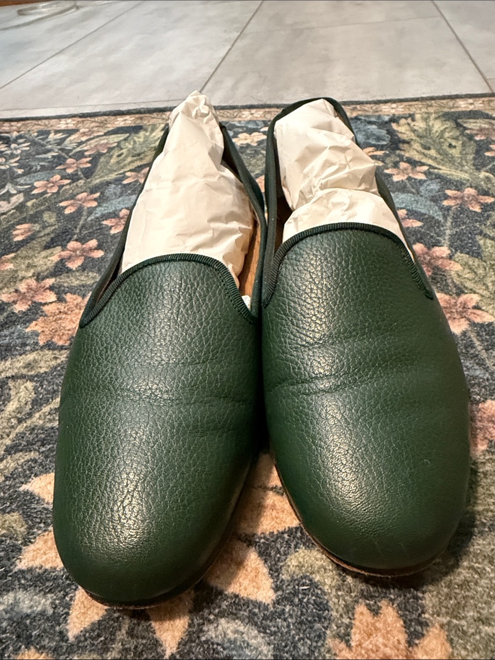 Stubbs & Wootton Forest Green Leather Slip-On Loafers - Picture 2 of 8